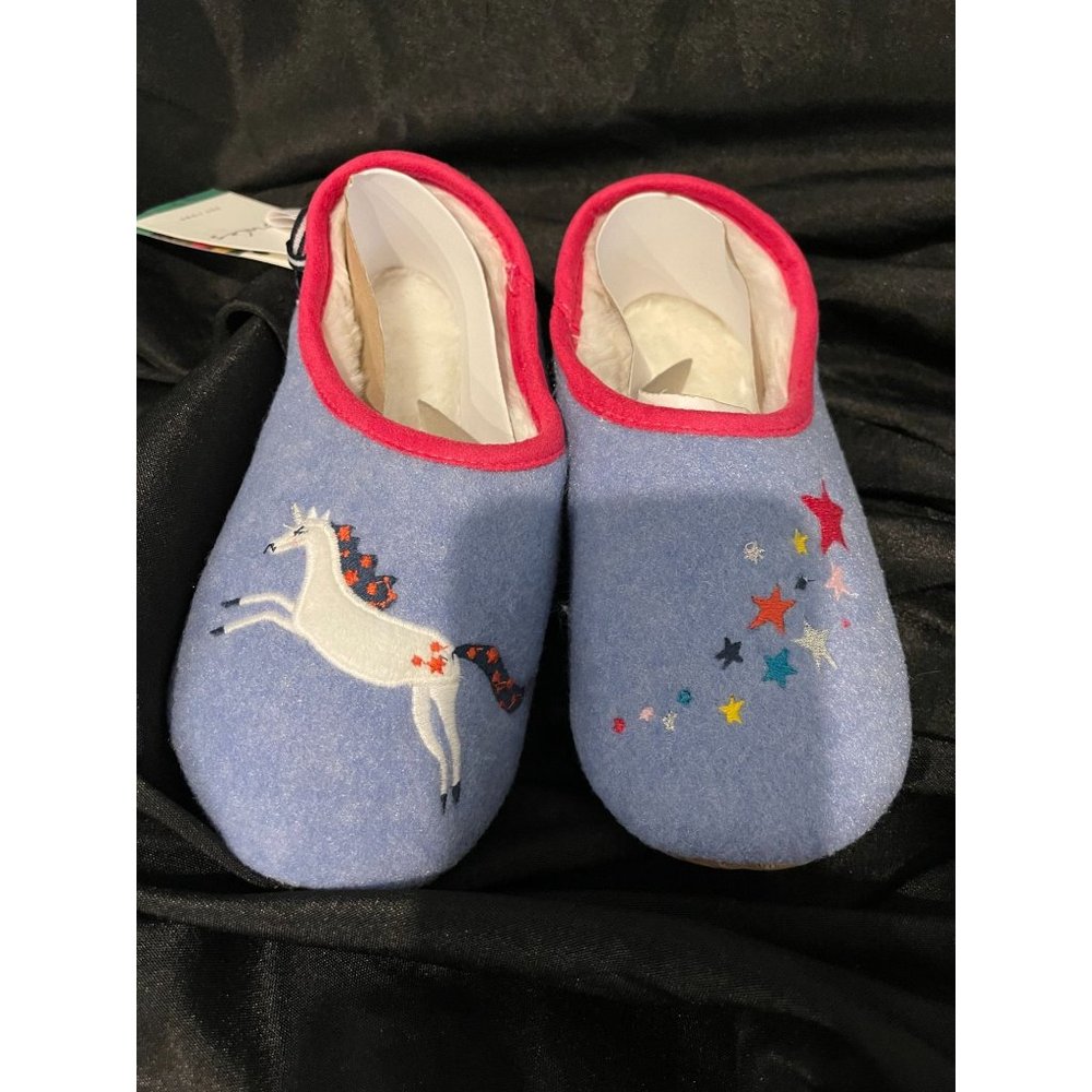 GIRL'S UNICORN SLIPPERS SIZE 2-3 JOULES KIDS BLUE UNICORN & STARS